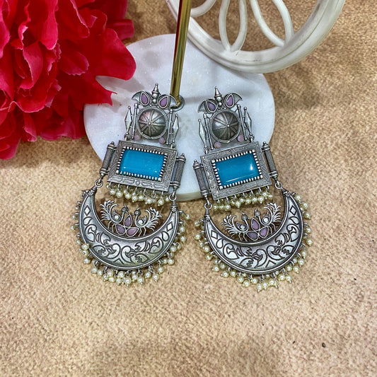 Turquoise Silver Dangler Jhumka